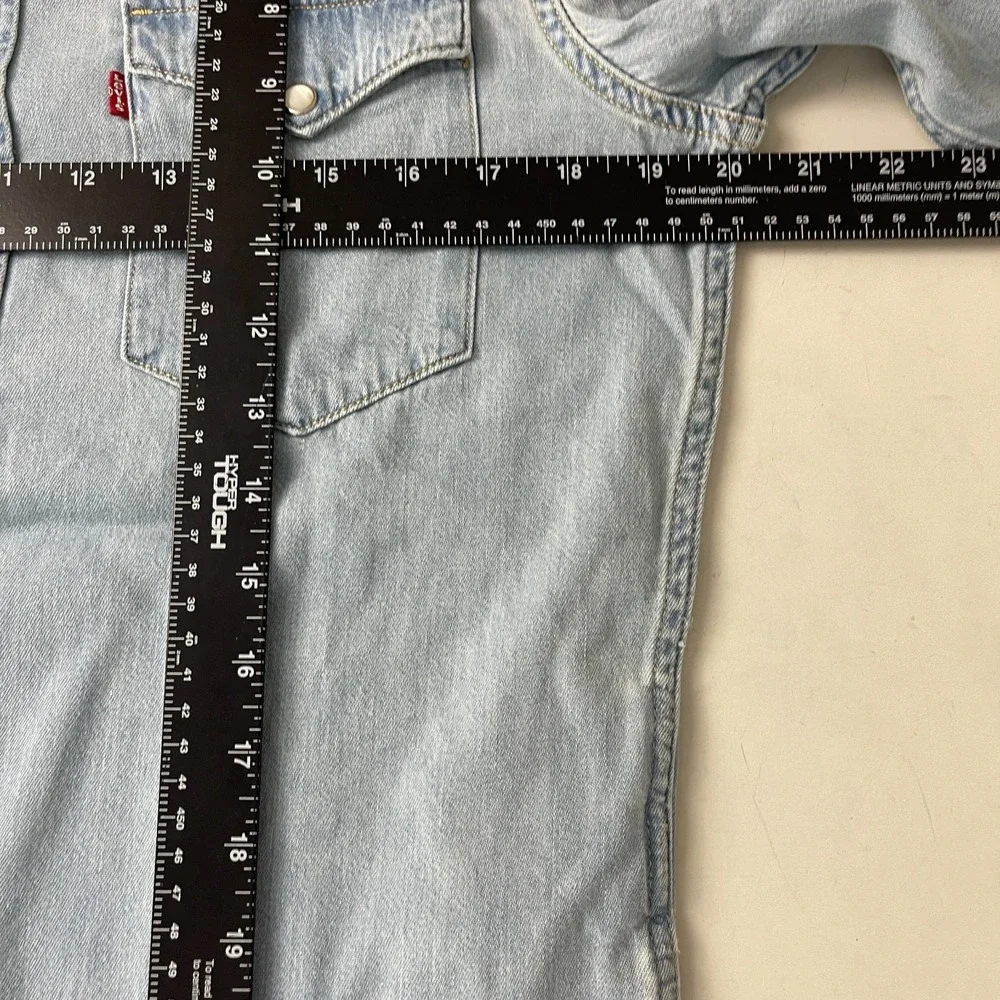 Levis Shirt Mens Small Blue Denim The Western Pearl Snap Yoke Cowboy Ranch Rodeo